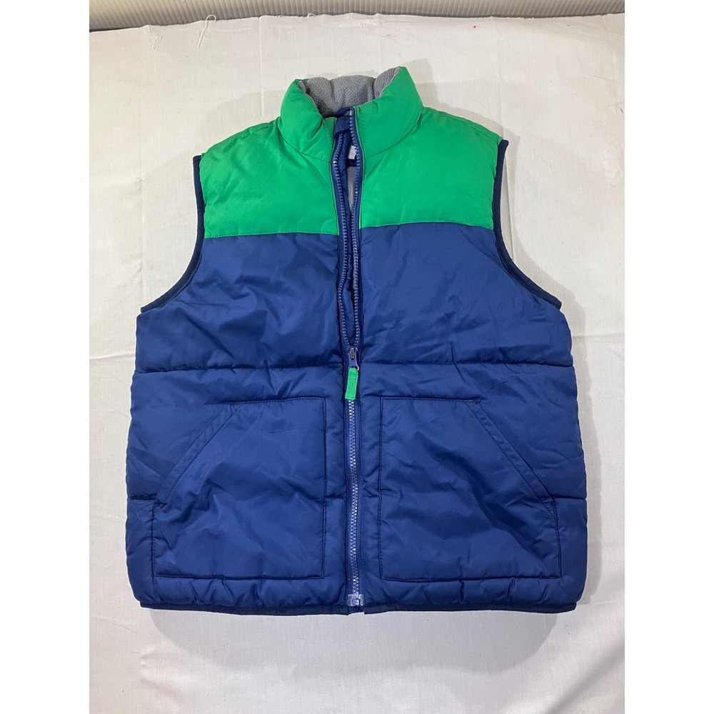 Old Navy Puffer Vest Green Blue Zip Up Pockets Boys Size M